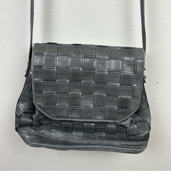 Sharif Vintage Leather Basket Weave Purse gray - Picture 2 of 10